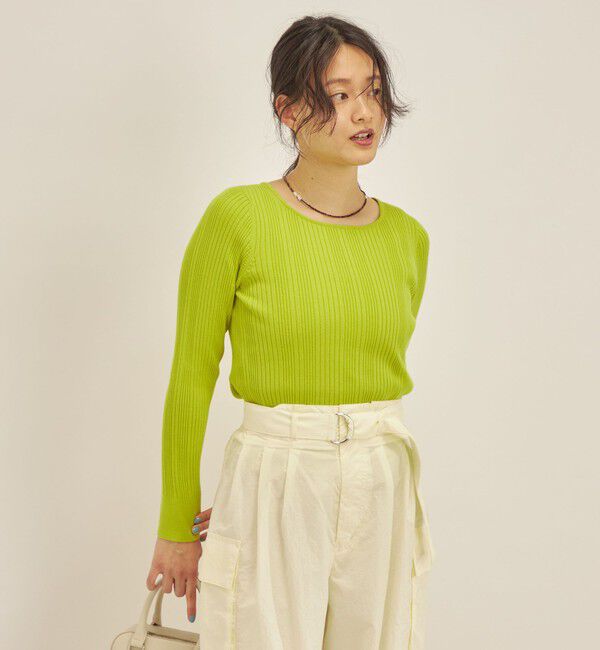 SHIPS for women「〈手洗い可能〉フェルガナ コットン ランダム リブ スクエアネック プルオーバー ◇」|ニット・セーター|