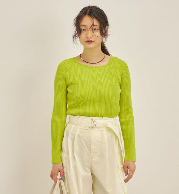 SHIPS for women「〈手洗い可能〉フェルガナ コットン ランダム リブ スクエアネック プルオーバー ◇」|ニット・セーター|