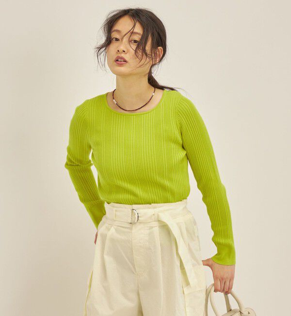 SHIPS for women「〈手洗い可能〉フェルガナ コットン ランダム リブ スクエアネック プルオーバー ◇」|ニット・セーター|