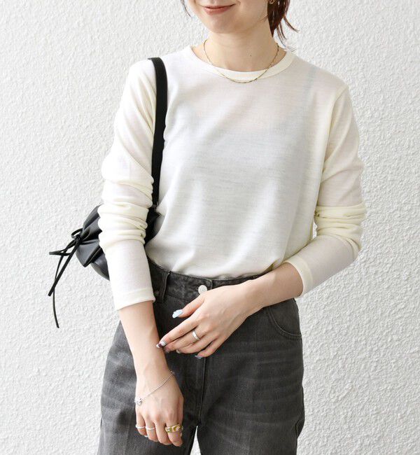 SHIPS any「SHIPS any:〈手洗い可能〉ウール ソフトシアー ラウンドヘム ロングスリーブ TEE」|Tシャツ・カットソー|