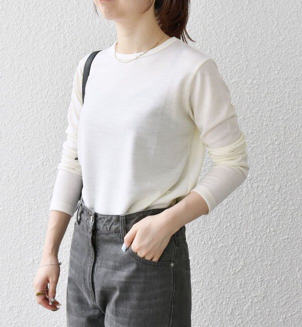 SHIPS any「SHIPS any:〈手洗い可能〉ウール ソフトシアー ラウンドヘム ロングスリーブ TEE」|Tシャツ・カットソー|