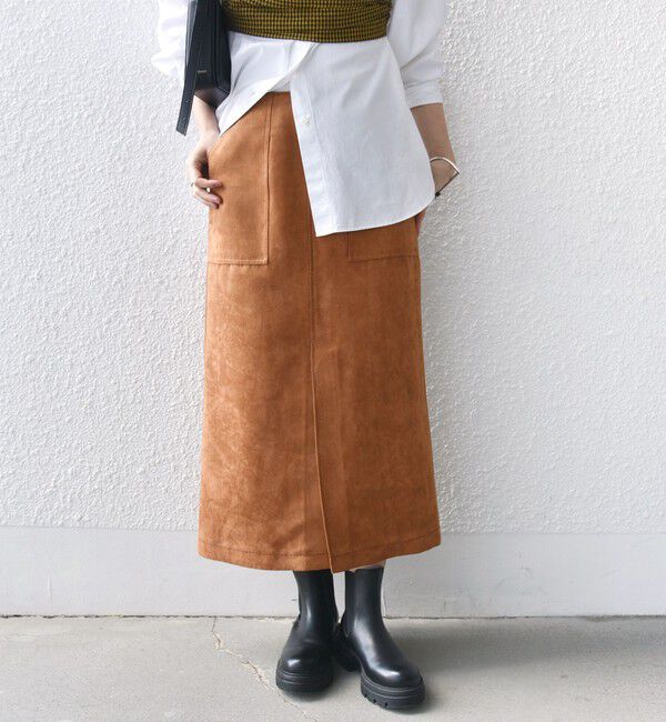 SHIPS for women「ポリエステルスエード ポケット スカート」|スカート|キャメル