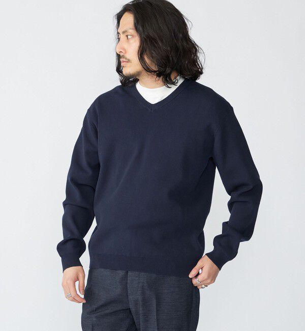 SHIPS「【WEB限定】SHIPS:〈ネックが選べる/手洗い可能〉テレワーク ビズ ワンポイント ロゴ ニット」|ニット・セーター|