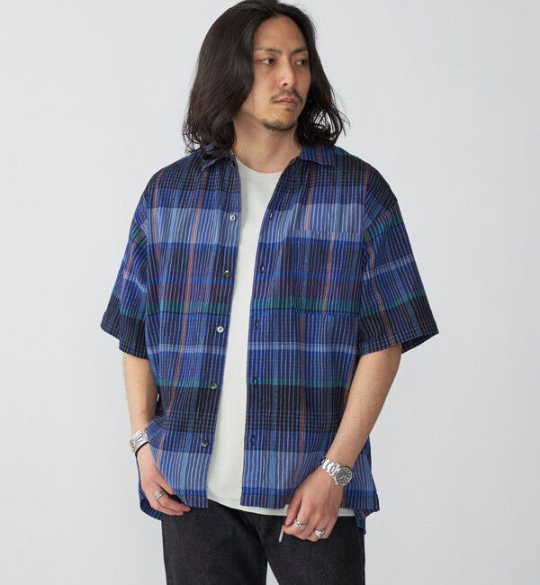 SHIPS「SHIPS: ボイル ビッグ チェック レギュラーカラー ウィークエンド ショートスリーブ シャツ」|シャツ・ブラウス|ネイビー
