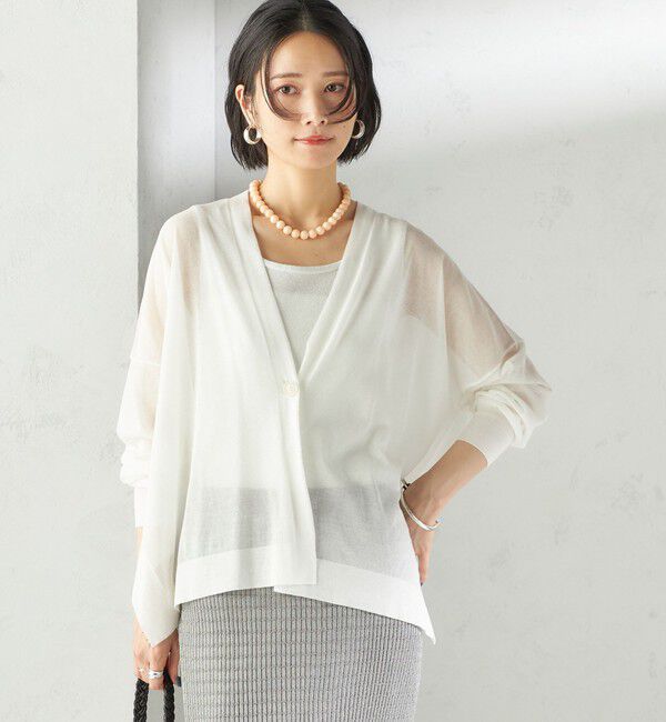 SHIPS for women「〈手洗い可能〉18G コットン ナイロン Vネック 1 ボタン カーディガン」|カーディガン|