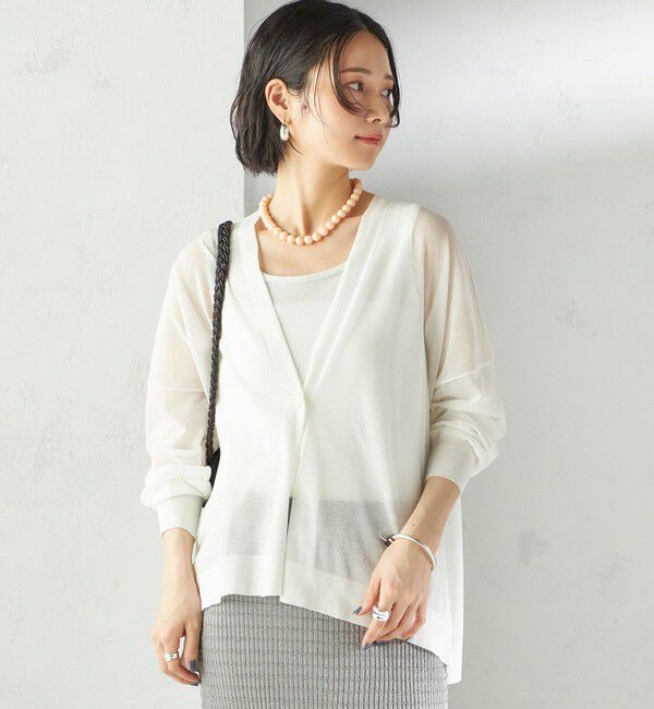 SHIPS for women「〈手洗い可能〉18G コットン ナイロン Vネック 1 ボタン カーディガン」|カーディガン|