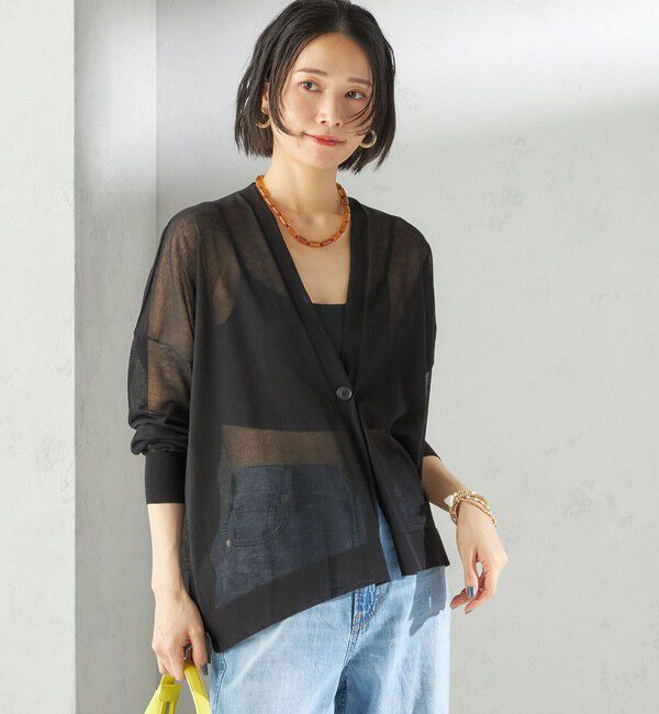 SHIPS for women「〈手洗い可能〉18G コットン ナイロン Vネック 1 ボタン カーディガン」|カーディガン|