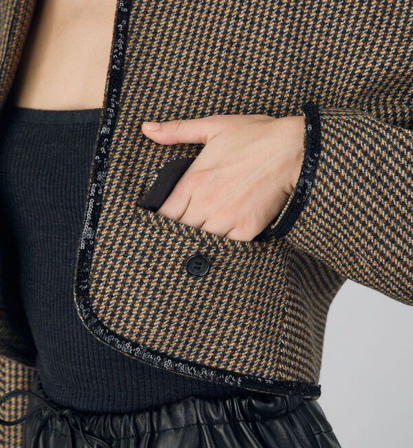 DES PRES「ブリティッシュツイード ショートジャケット」|ノーカラージャケット|