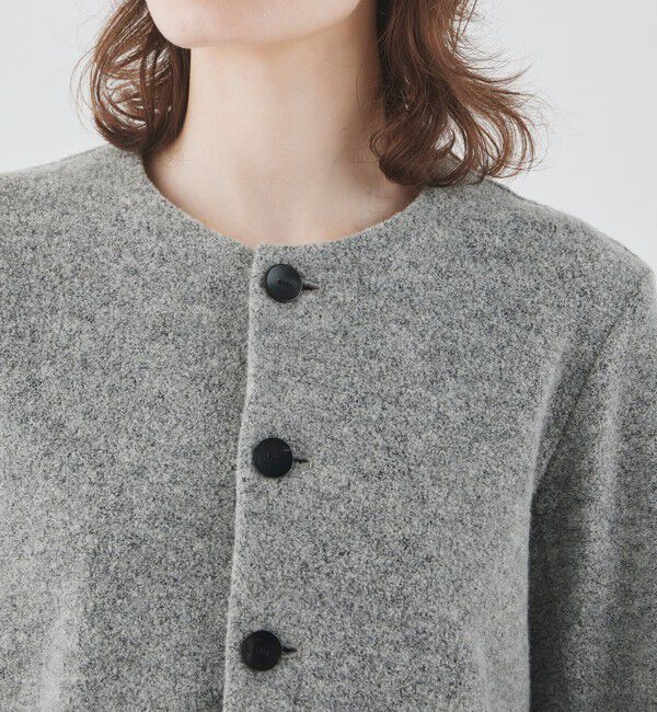 GALERIE VIE「ファインブークレー クルーネックジャケット」|ノーカラージャケット|