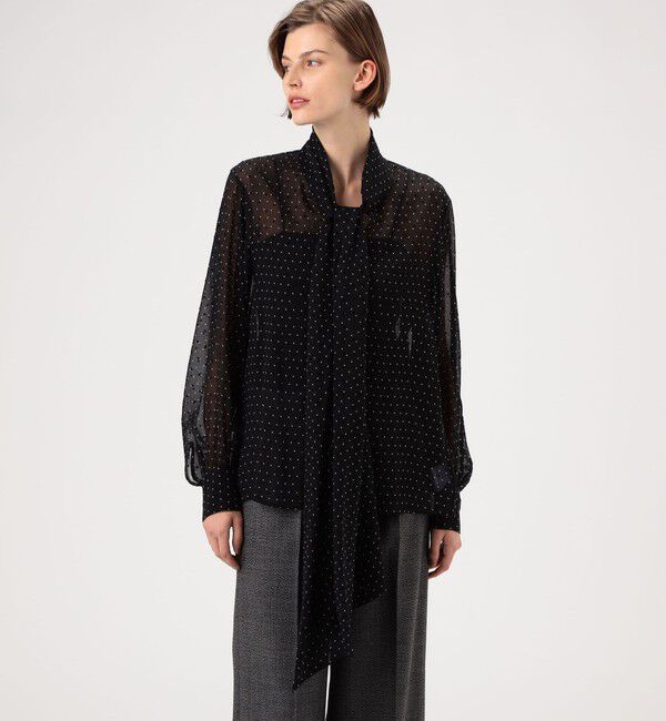 DES PRES「シルクドットプリント ボリュームタイブラウス」|シャツ・ブラウス|