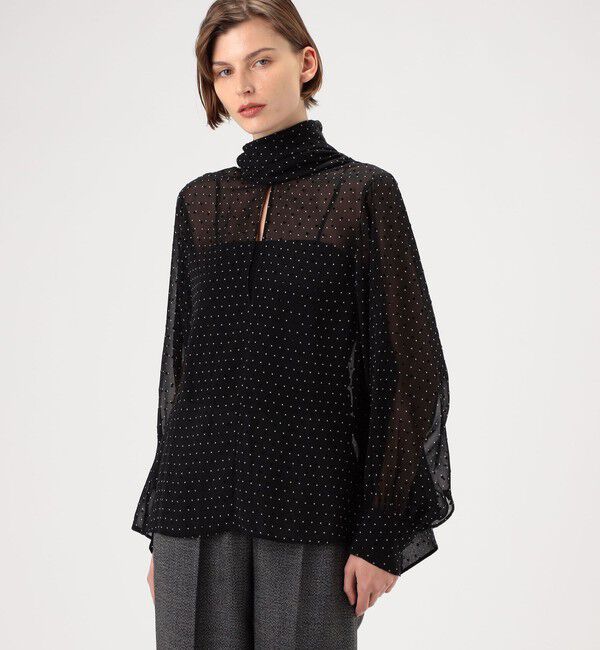 DES PRES「シルクドットプリント ボリュームタイブラウス」|シャツ・ブラウス|