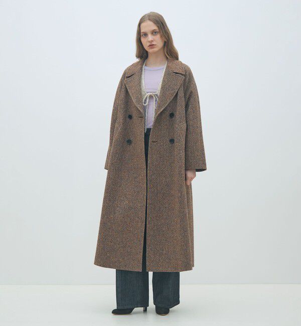 MACPHEE「カラーネップヘリンボーン ダブルブレストロングコート」|チェスターコート|