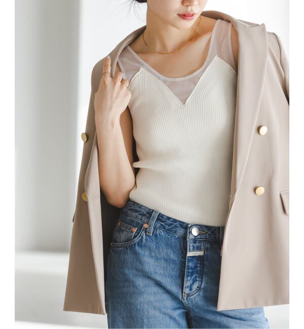 NOBLE「《予約》シアーコンビカップ付きニットタンク」|タンクトップ|ホワイト