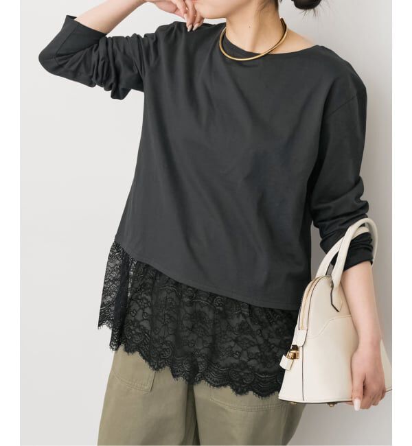 Spick and Span「レースドッキングレイヤードカットソー」|Tシャツ・カットソー|ブラック B