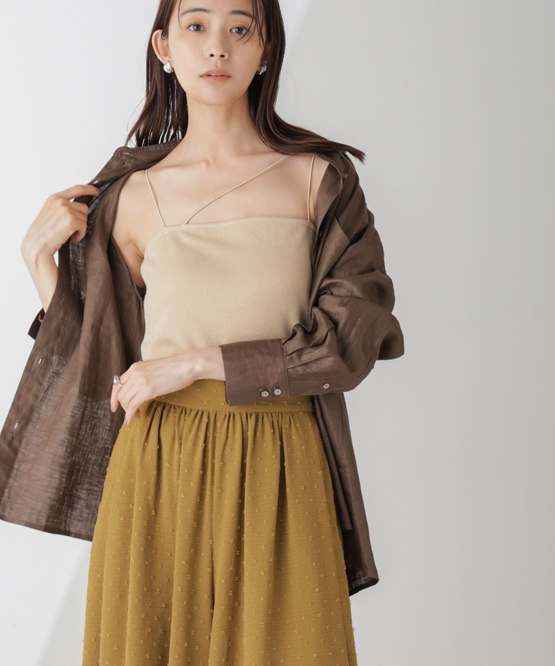 nano･universe「ラメテレコカップ付きアシメストラップキャミソール」|Tシャツ・カットソー|