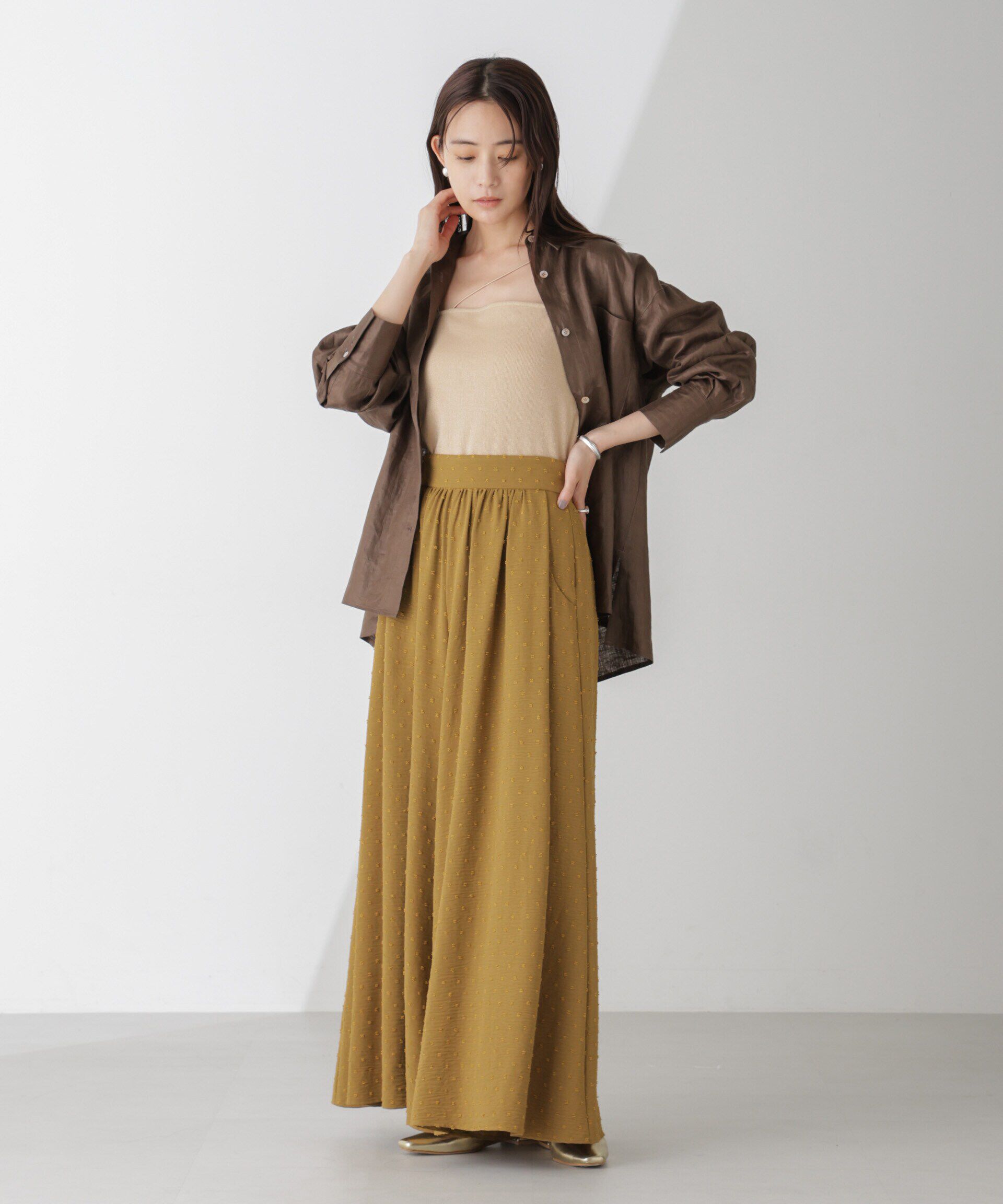 nano･universe「ラメテレコカップ付きアシメストラップキャミソール」|Tシャツ・カットソー|