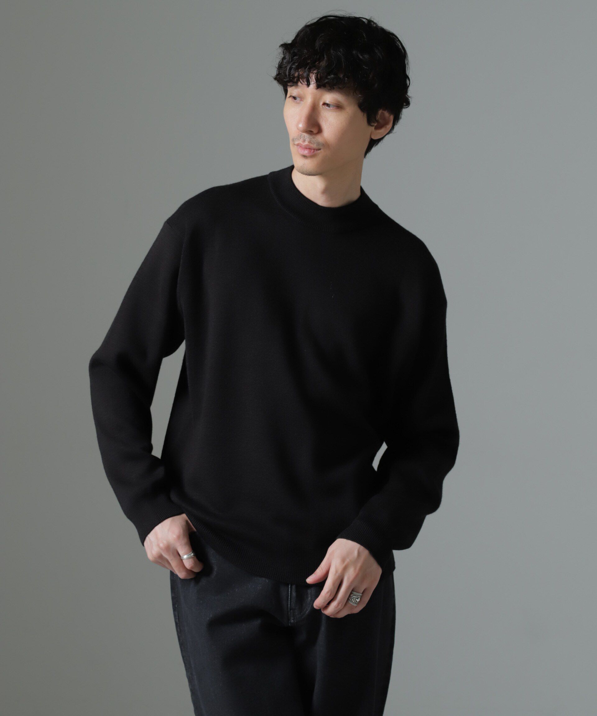nano･universe「タスマニアミックス ミラノリブリラックスモックネックニット」|ニット・セーター|ブラック