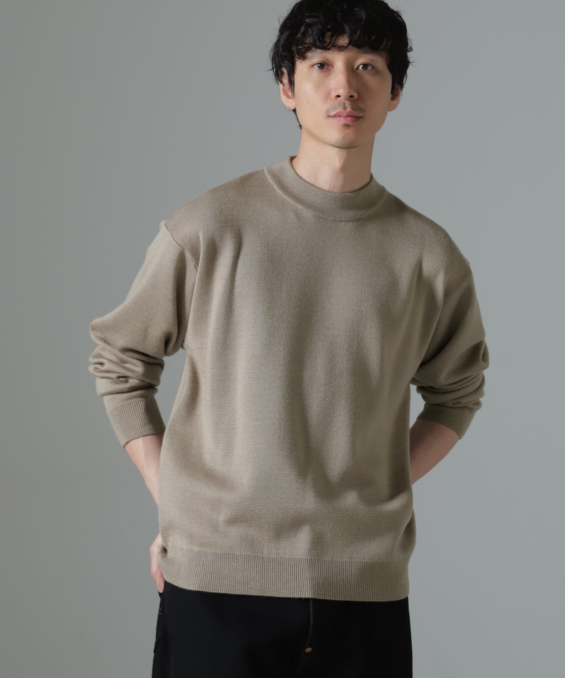 nano･universe「タスマニアミックス ミラノリブリラックスモックネックニット」|ニット・セーター|グレージュ3