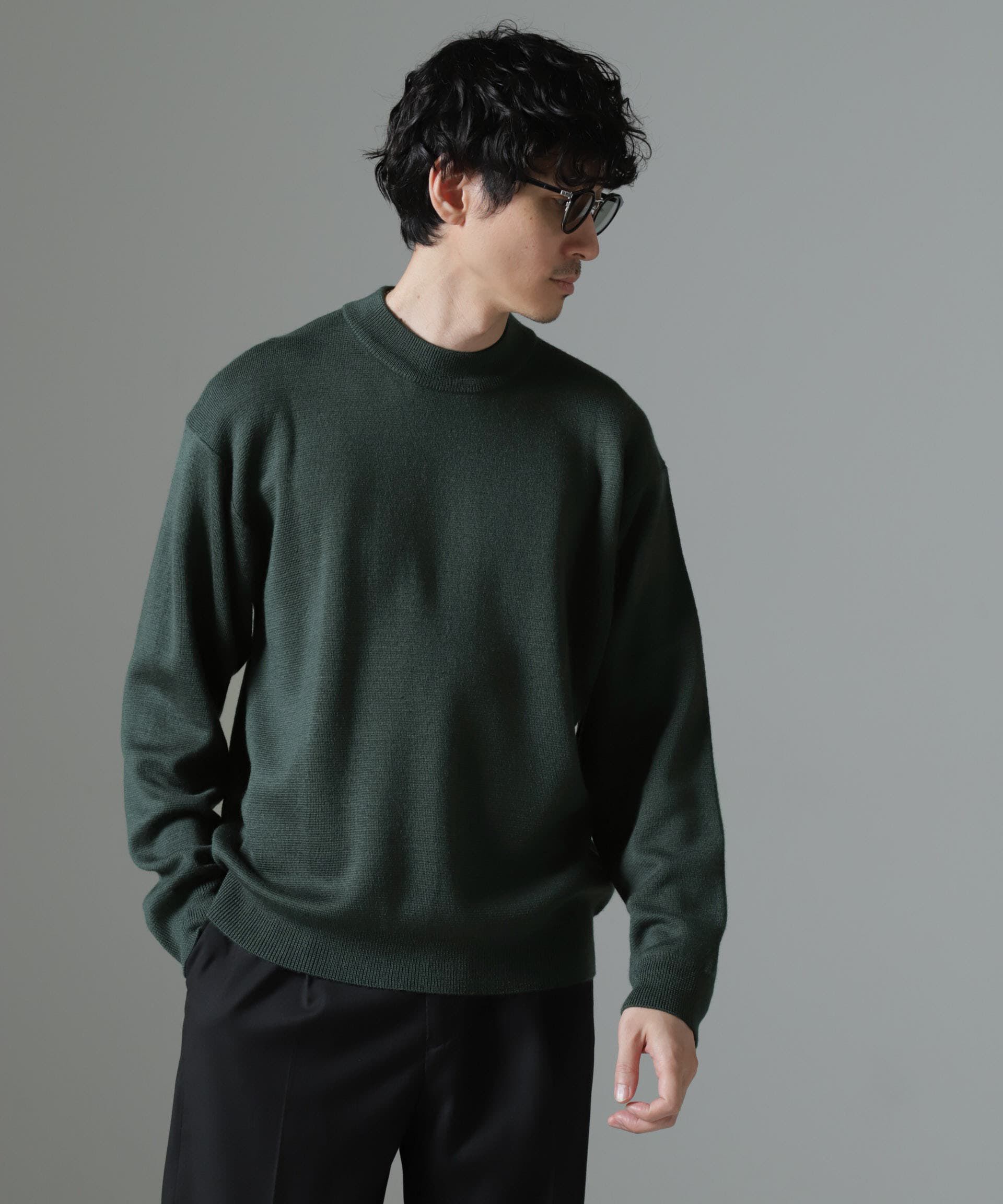 nano･universe「タスマニアミックス ミラノリブリラックスモックネックニット」|ニット・セーター|グリーン