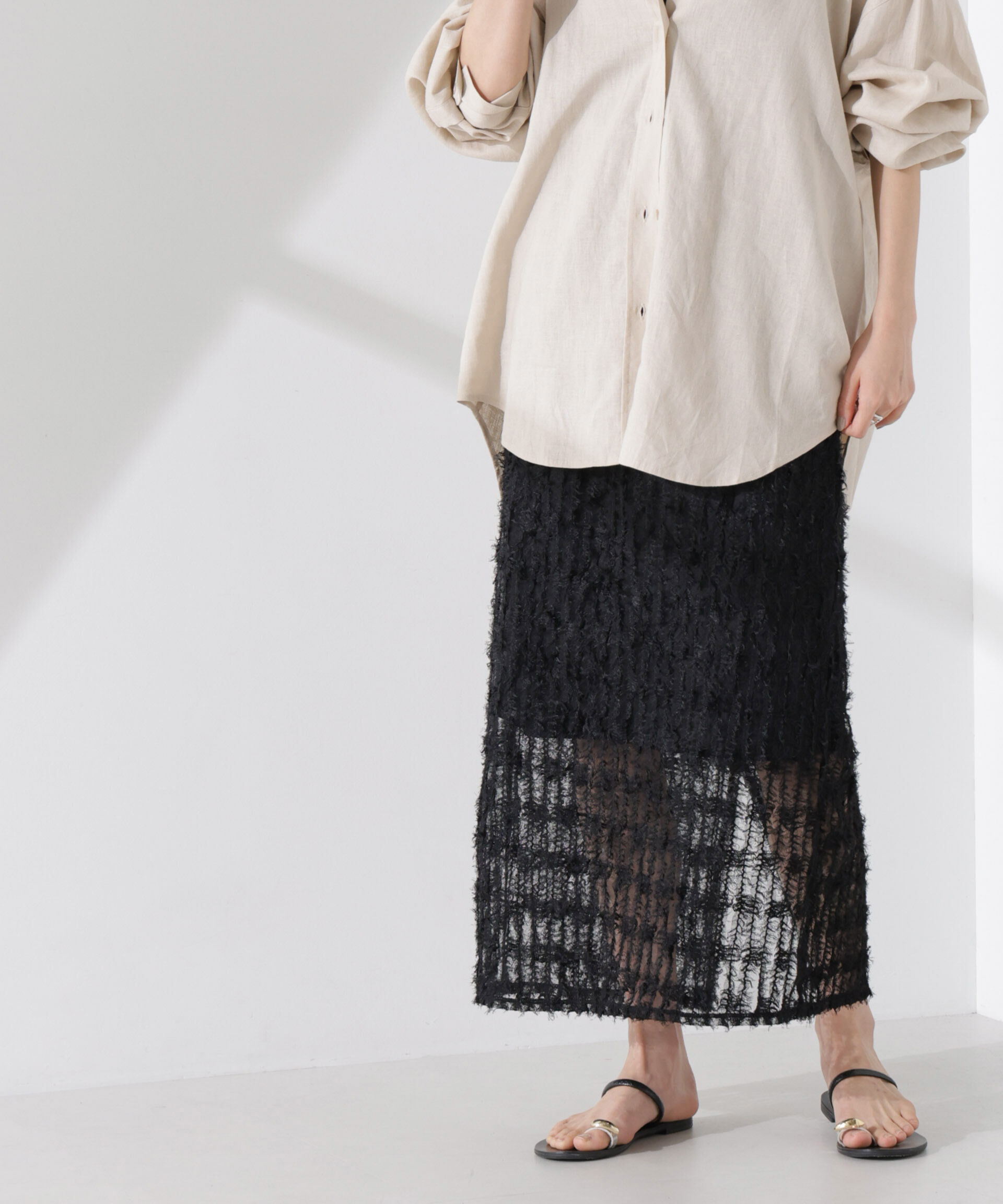 nano･universe「フリンジチュールナロースカート（セットアップ可）」|スカート|