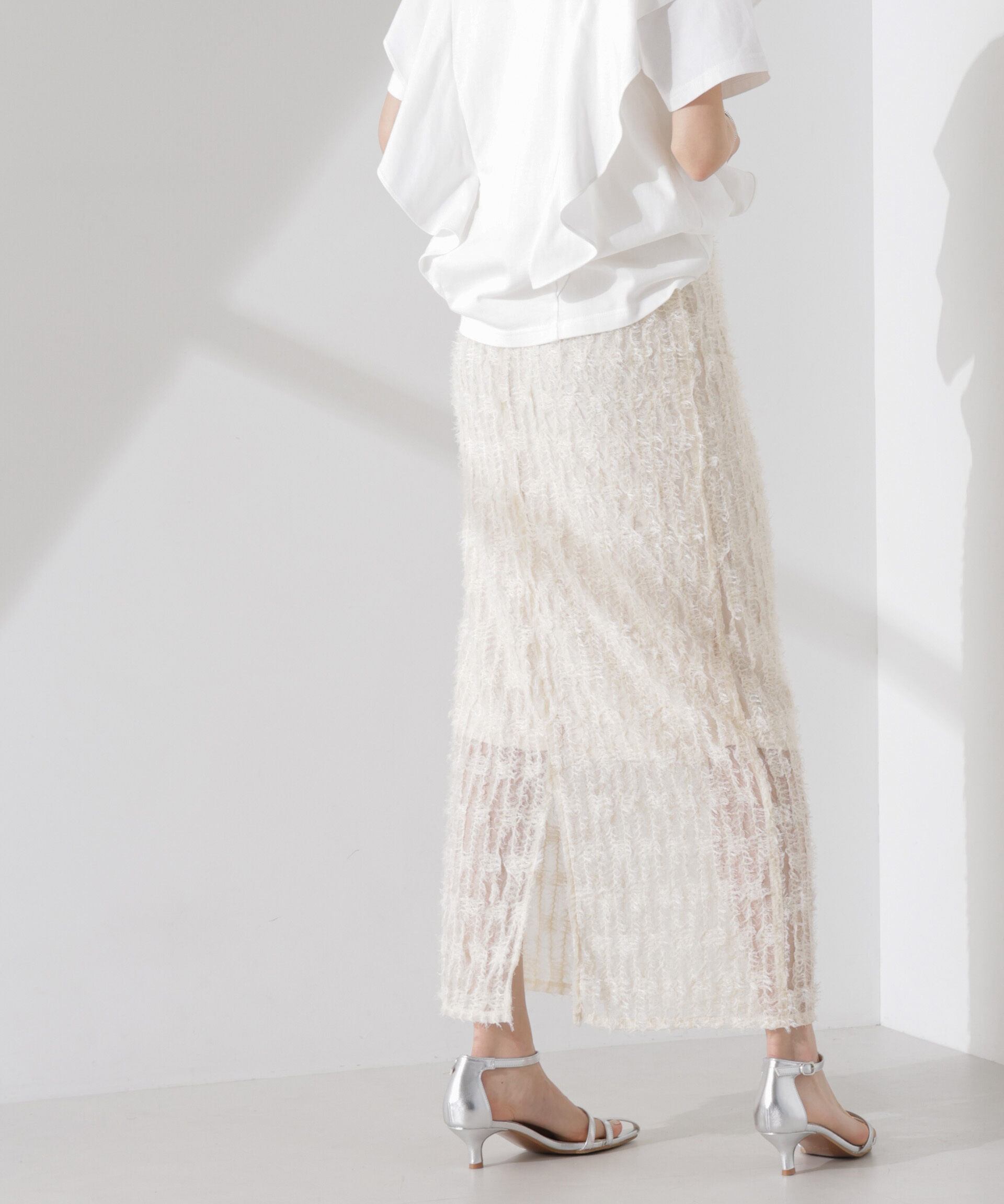 nano･universe「フリンジチュールナロースカート（セットアップ可）」|スカート|