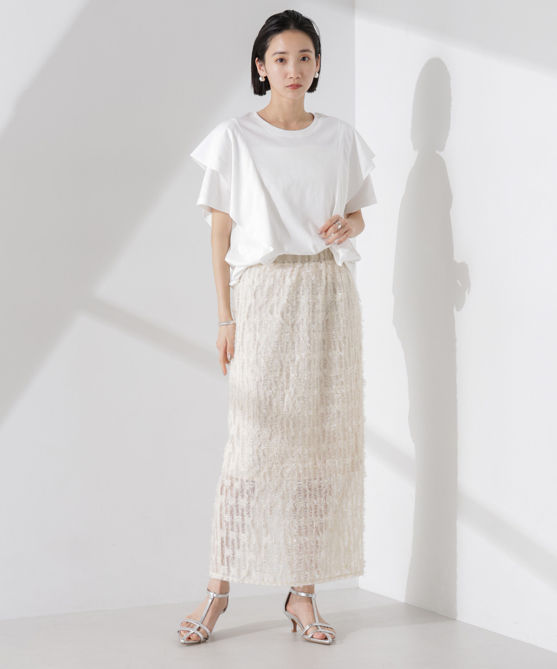 nano･universe「フリンジチュールナロースカート（セットアップ可）」|スカート|