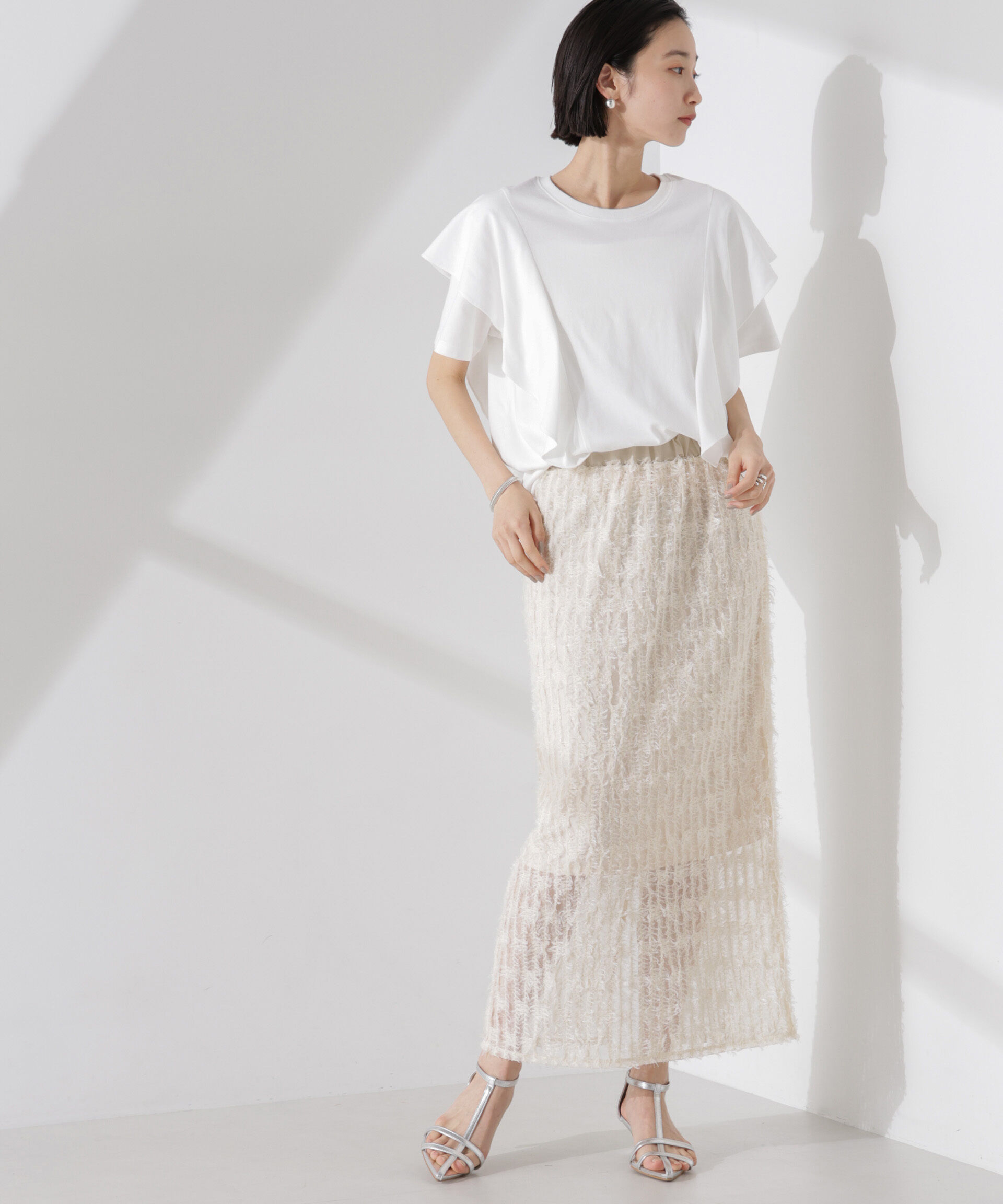 nano･universe「フリンジチュールナロースカート（セットアップ可）」|スカート|