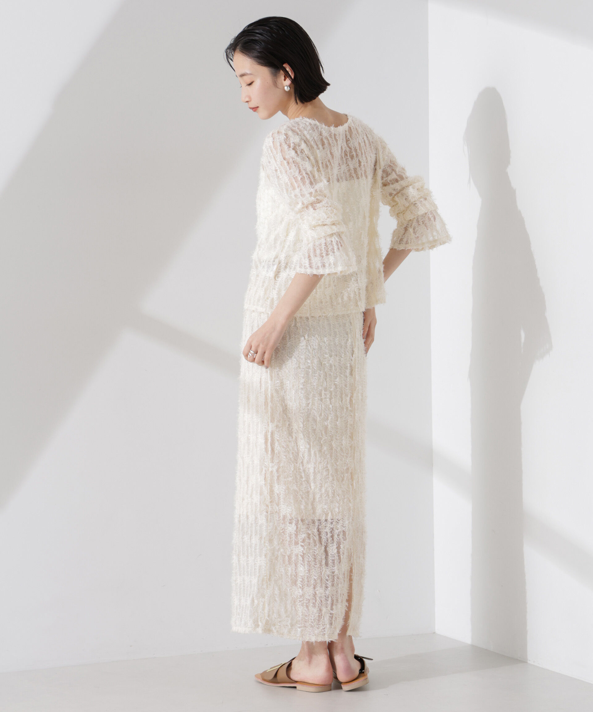 nano･universe「フリンジチュールナロースカート（セットアップ可）」|スカート|