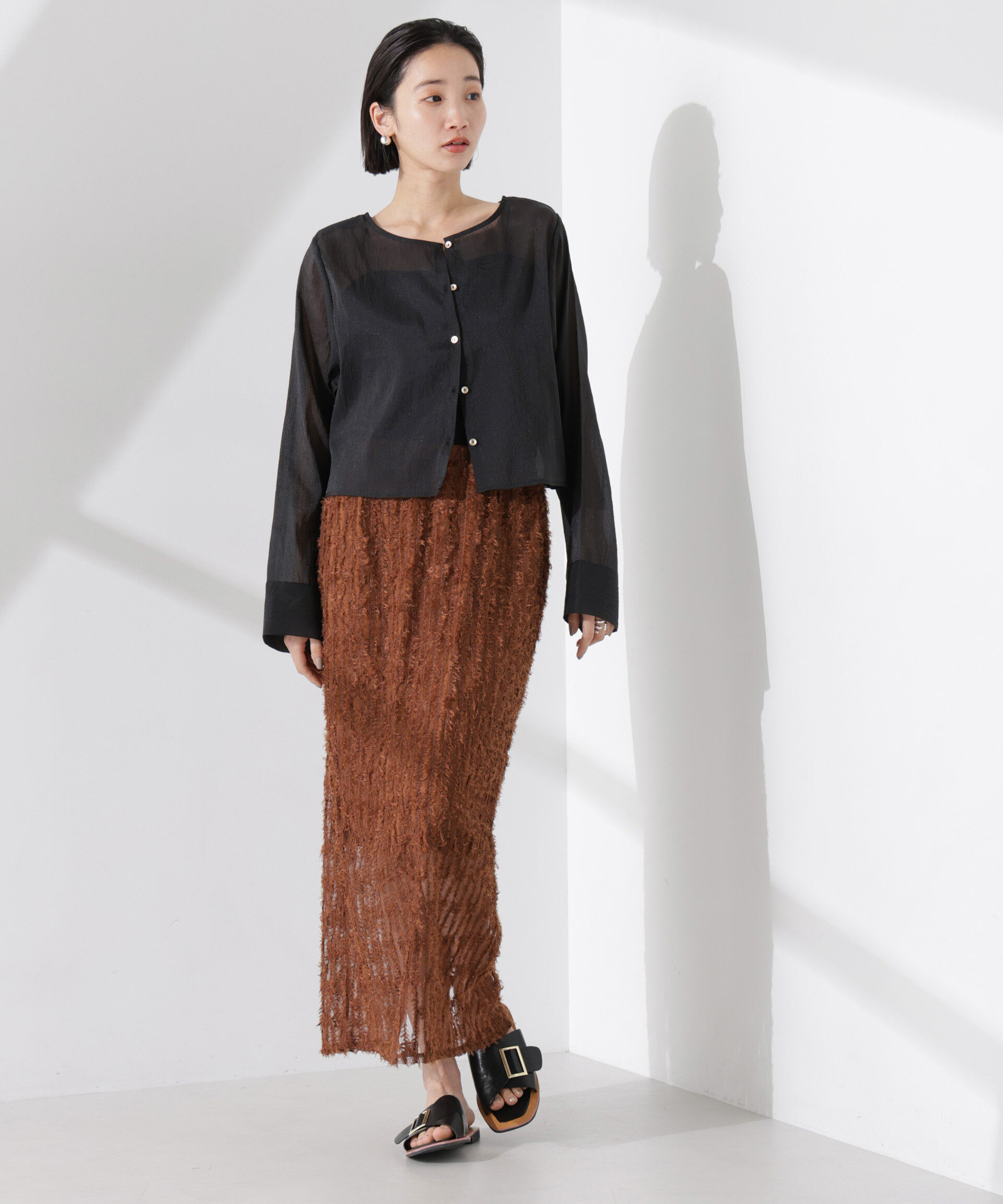 nano･universe「フリンジチュールナロースカート（セットアップ可）」|スカート|