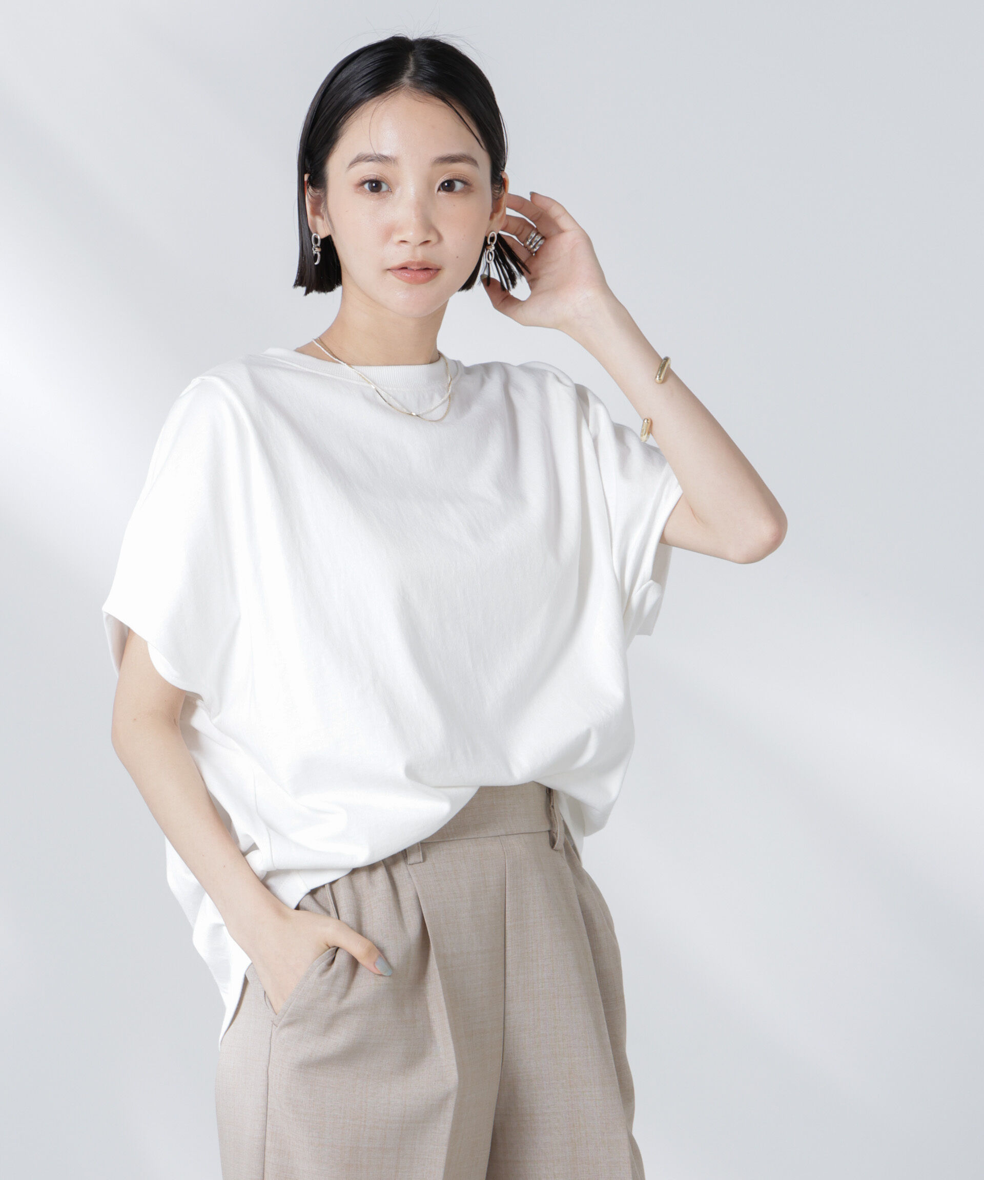 nano･universe「変形スリーブカットトップス」|Tシャツ・カットソー|