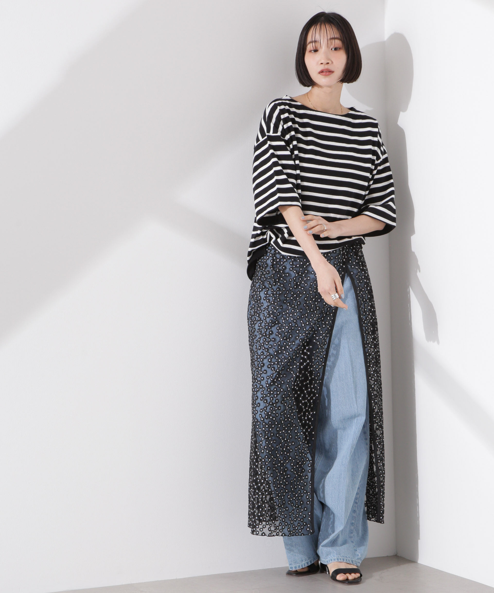 nano･universe「パネルボーダーワイドトップス」|Tシャツ・カットソー|