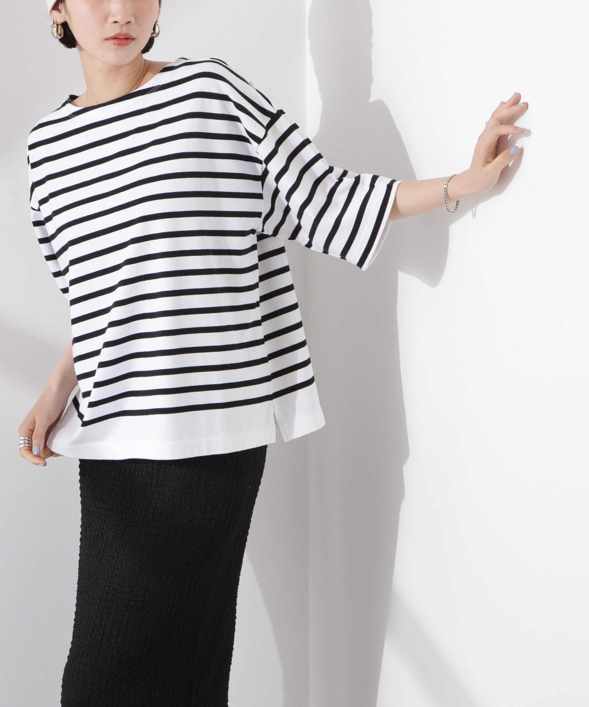 nano･universe「パネルボーダーワイドトップス」|Tシャツ・カットソー|