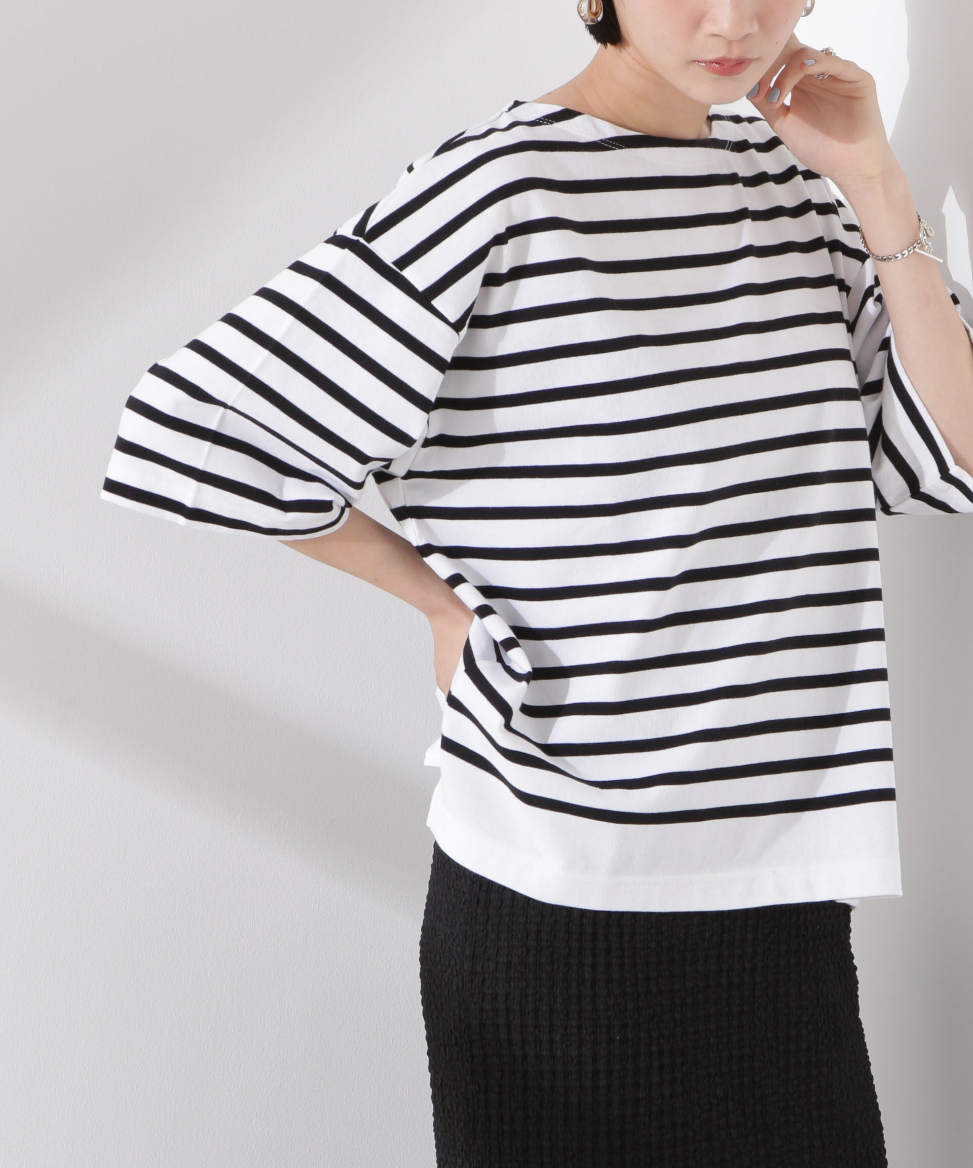 nano･universe「パネルボーダーワイドトップス」|Tシャツ・カットソー|