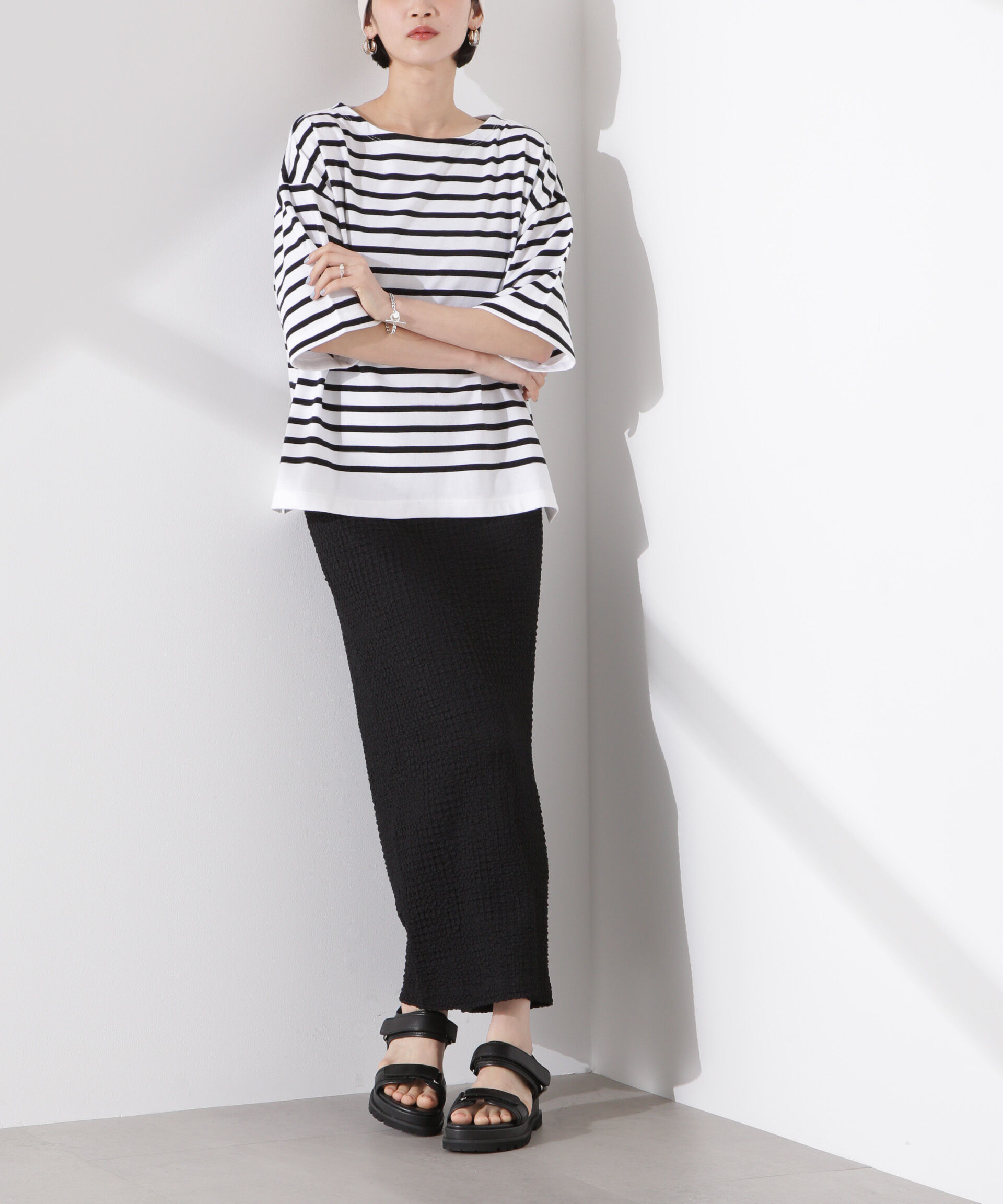 nano･universe「パネルボーダーワイドトップス」|Tシャツ・カットソー|