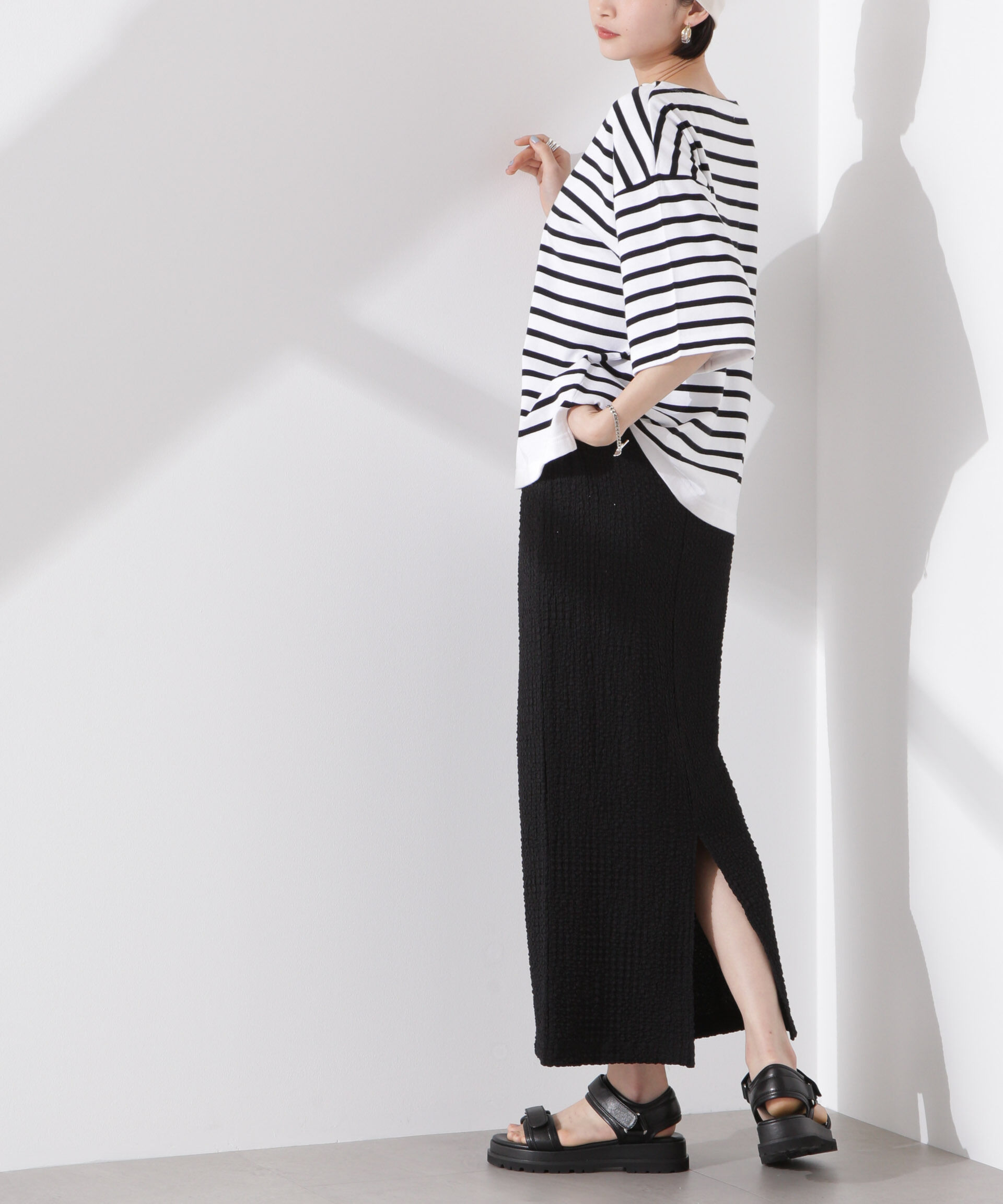 nano･universe「パネルボーダーワイドトップス」|Tシャツ・カットソー|