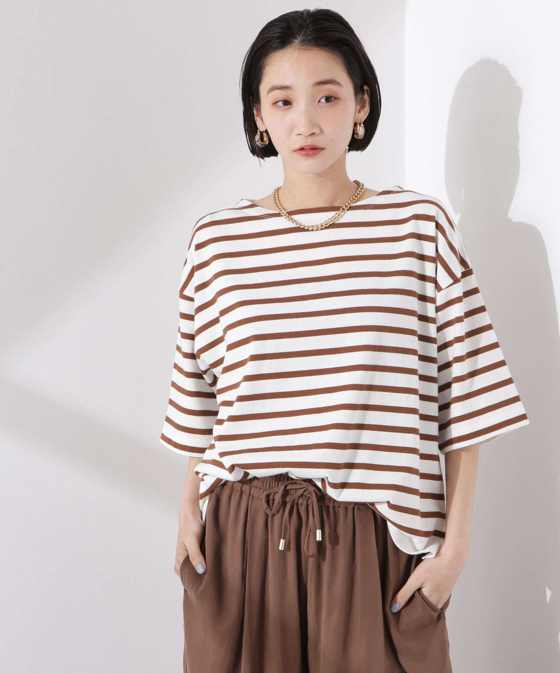 nano･universe「パネルボーダーワイドトップス」|Tシャツ・カットソー|