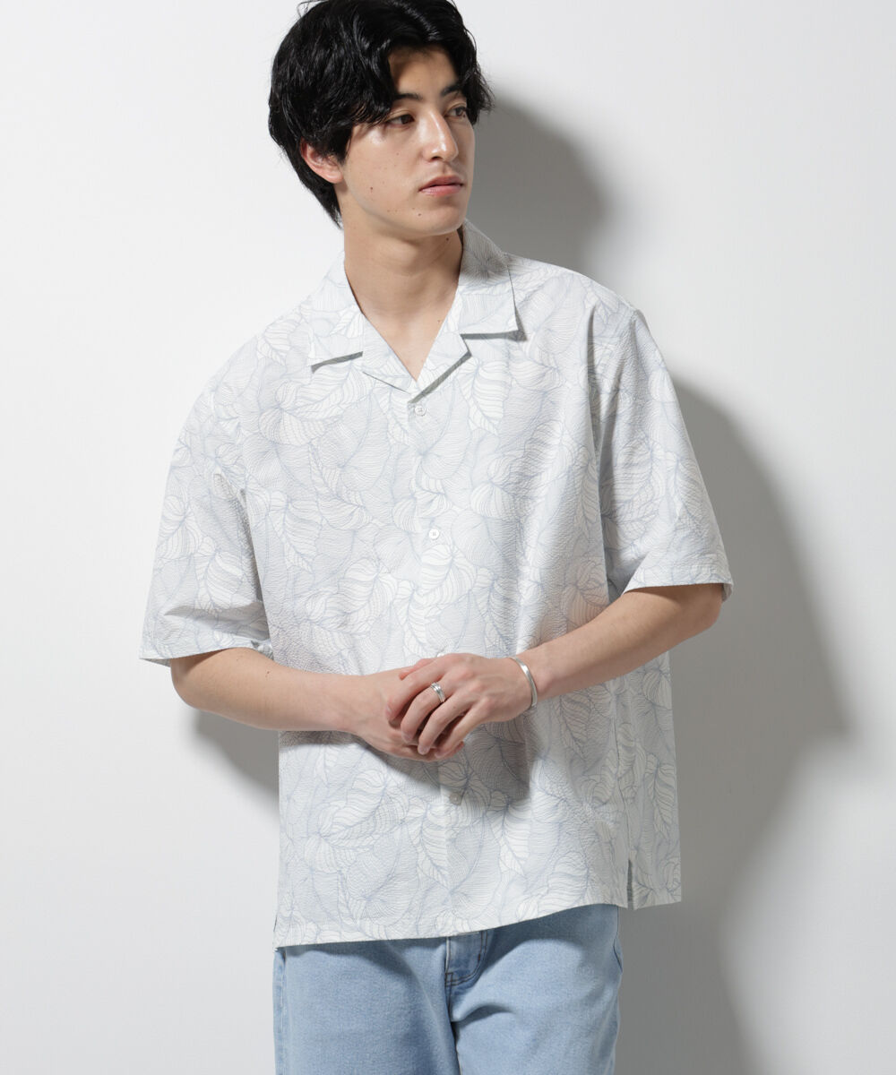 nano･universe「ボタニカルパターンサッカーシャツ 半袖(セットアップ可)」|シャツ・ブラウス|ホワイト