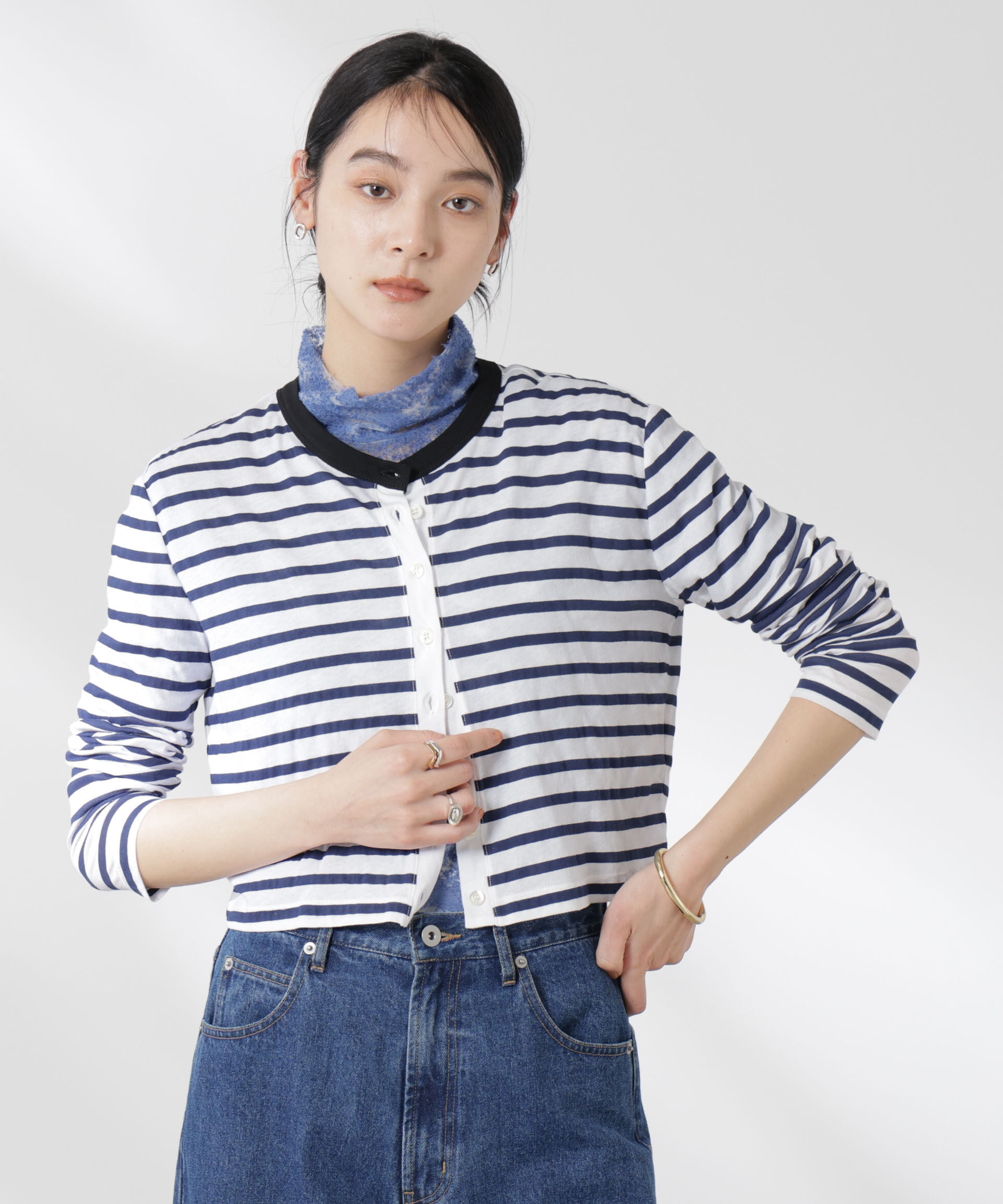 nano･universe「ボーダーシアーコットンカーディガン」|Tシャツ・カットソー|