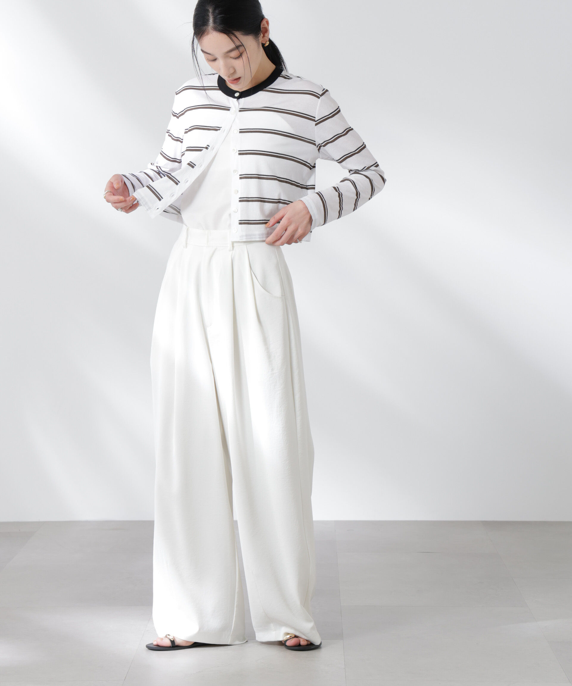 nano･universe「ボーダーシアーコットンカーディガン」|Tシャツ・カットソー|