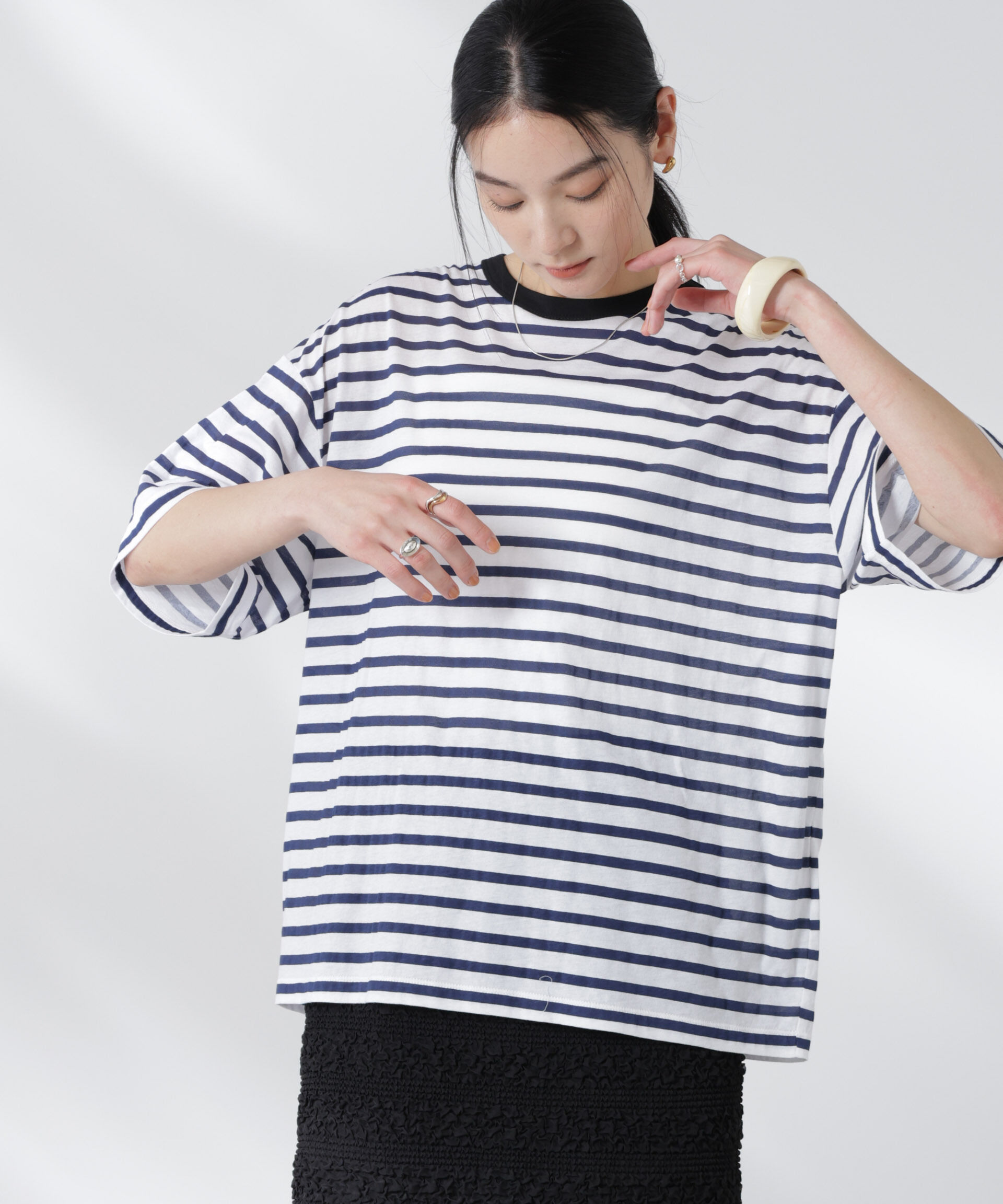 nano･universe「ボーダーシアーコットンTシャツ」|Tシャツ・カットソー|