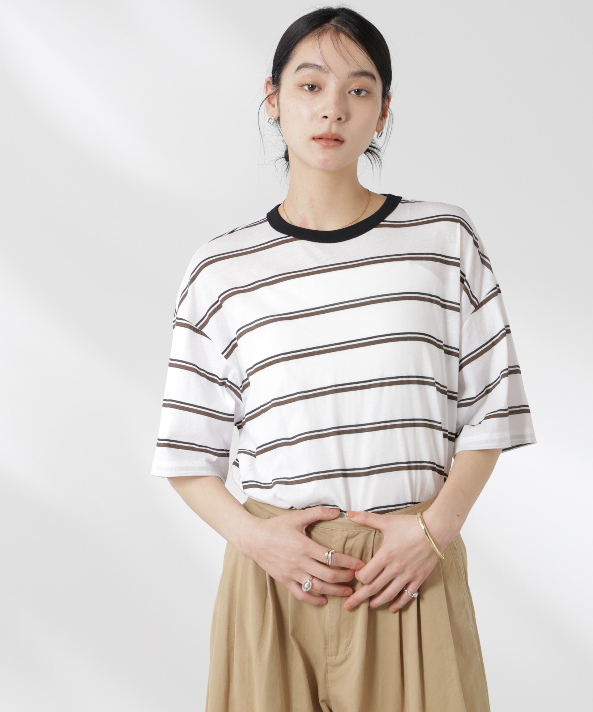 nano･universe「ボーダーシアーコットンTシャツ」|Tシャツ・カットソー|パターン21