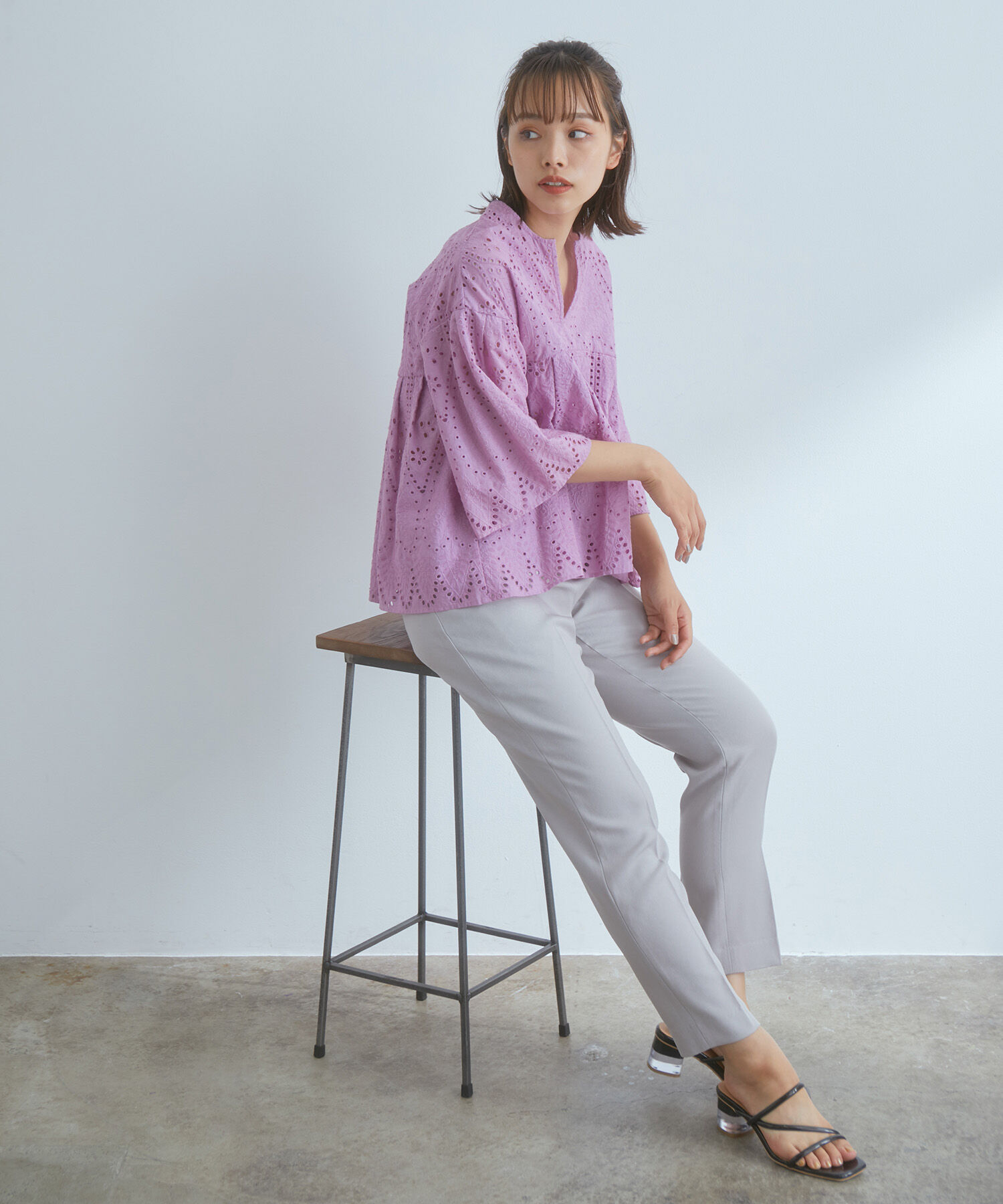 VIS「【EASY CARE】ウォッシャブルフラノツータックテーパードパンツ」|スラックス|