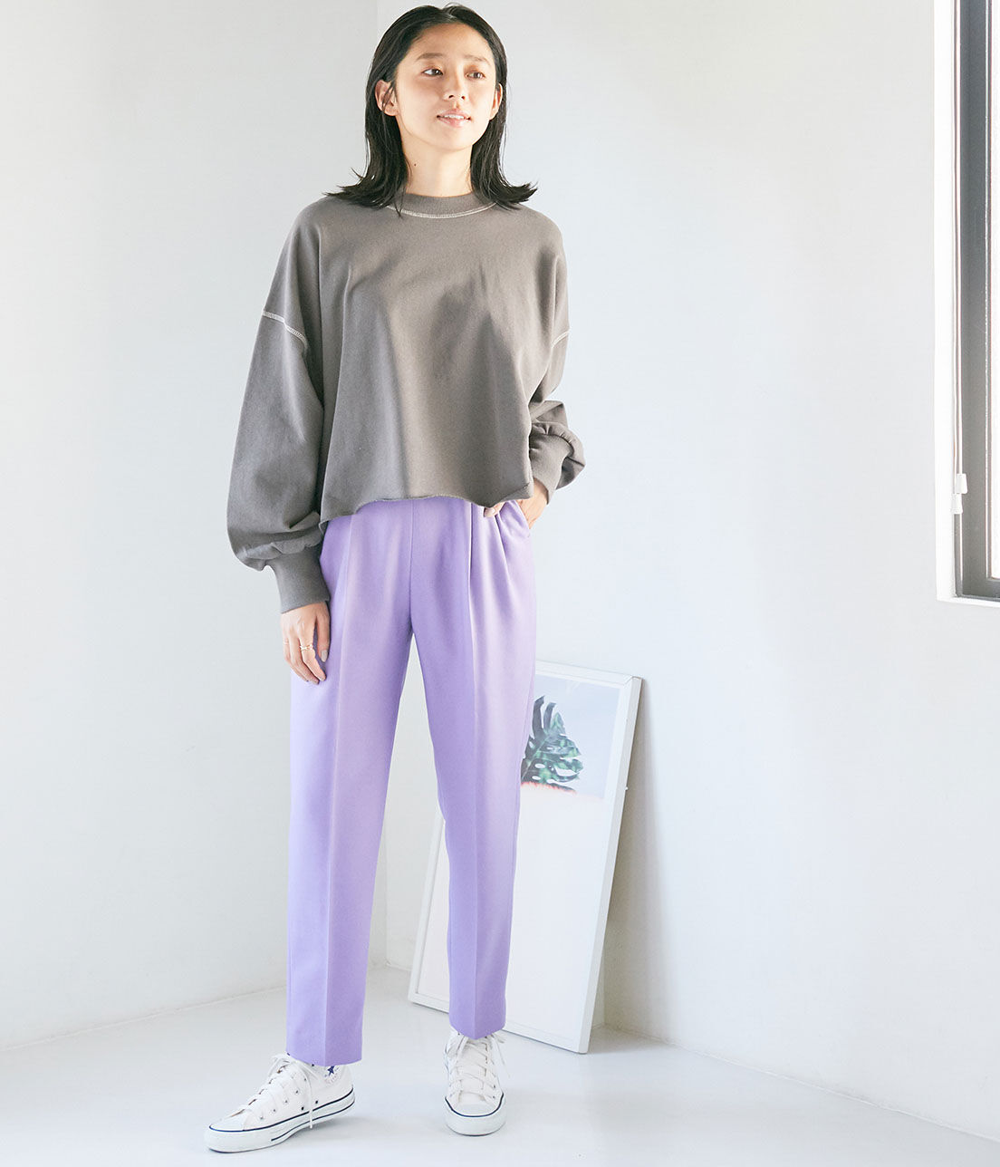 VIS「【EASY CARE】ウォッシャブルフラノツータックテーパードパンツ」|スラックス|