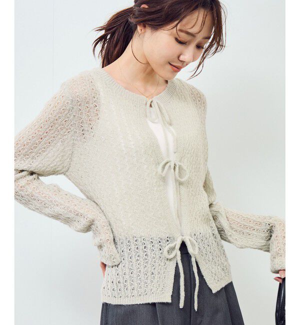 Rope&rsquo;Picnic「レース編みメッシュニットカーディガン」|カーディガン|