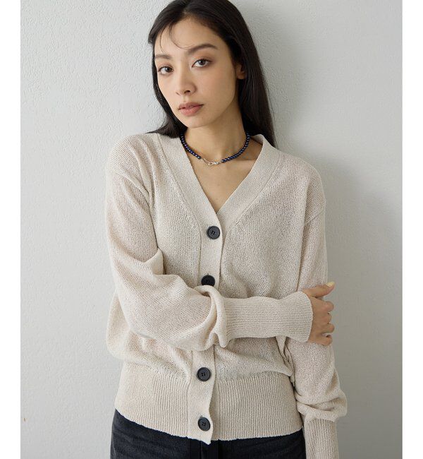  「Vネックペーパーヤーンカーディガン」|ニット・セーター|ライトベージュ