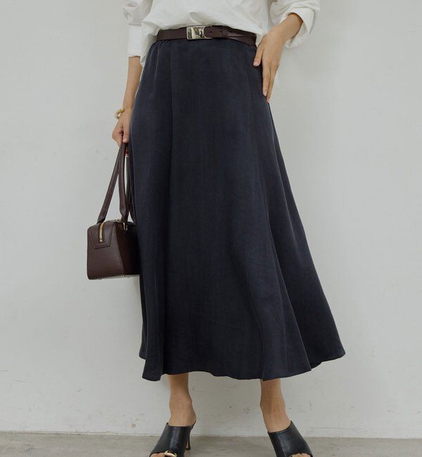  「【楽ちん&times;エレガント】【セットアップ対応】キュプラフレアスカート」|スカート|ネイビー