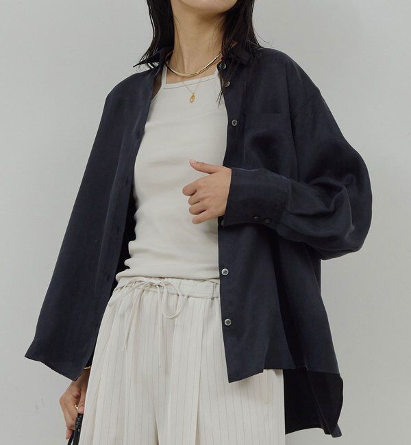  「【洗練ブラウス】【2way】キュプラブラウス」|シャツ・ブラウス|ネイビー