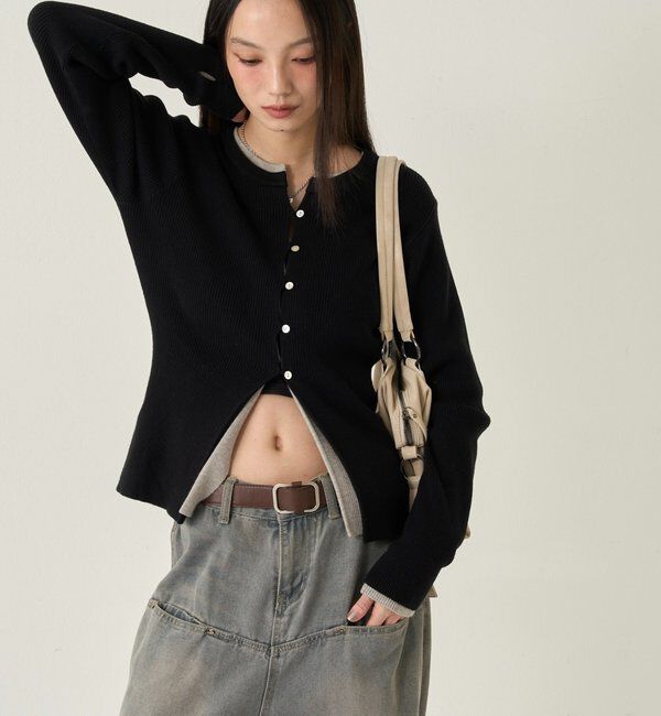  「RIBBED KINT NARROW CARDIGAN」|カーディガン|