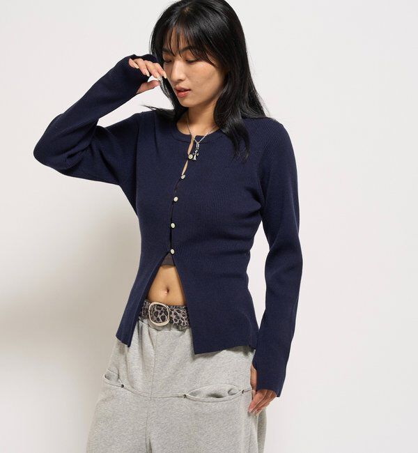  「RIBBED KINT NARROW CARDIGAN」|カーディガン|