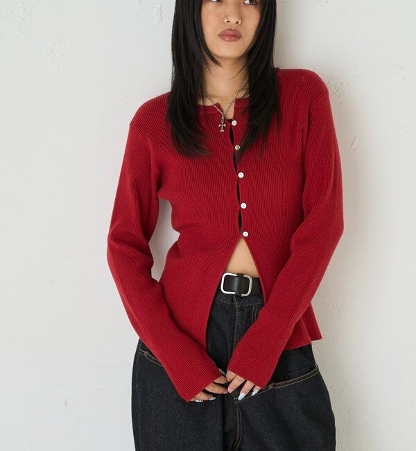  「RIBBED KINT NARROW CARDIGAN」|カーディガン|
